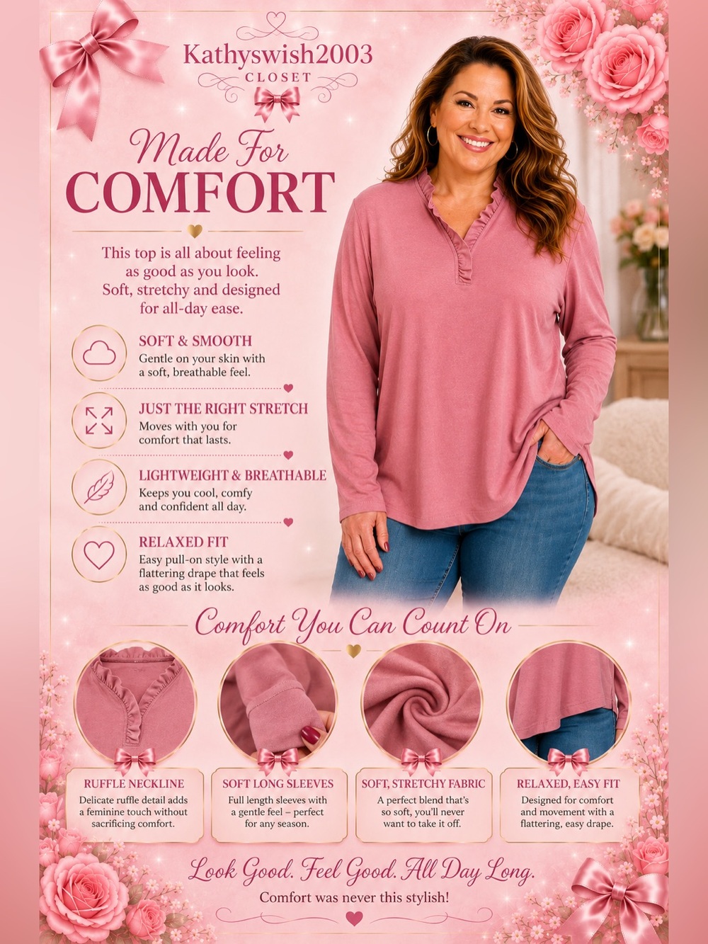 Appleseed's Pink Ruffle-Neck Long Sleeve Tee - Picture 8 of 15